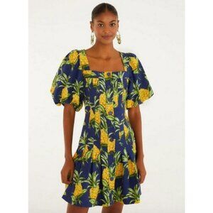 💕FARM RIO💕 Delicate Pineapple Navy Blue Mini Dress ~ Small S NWT